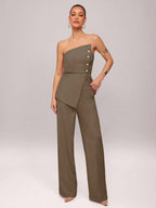 Conjunto Impacto com  Top Assimétrico sem Alça com Botão Metálico