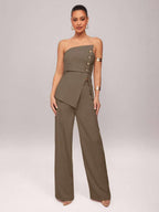 Conjunto Impacto com  Top Assimétrico sem Alça com Botão Metálico