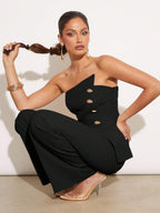 Conjunto Impacto com  Top Assimétrico sem Alça com Botão Metálico