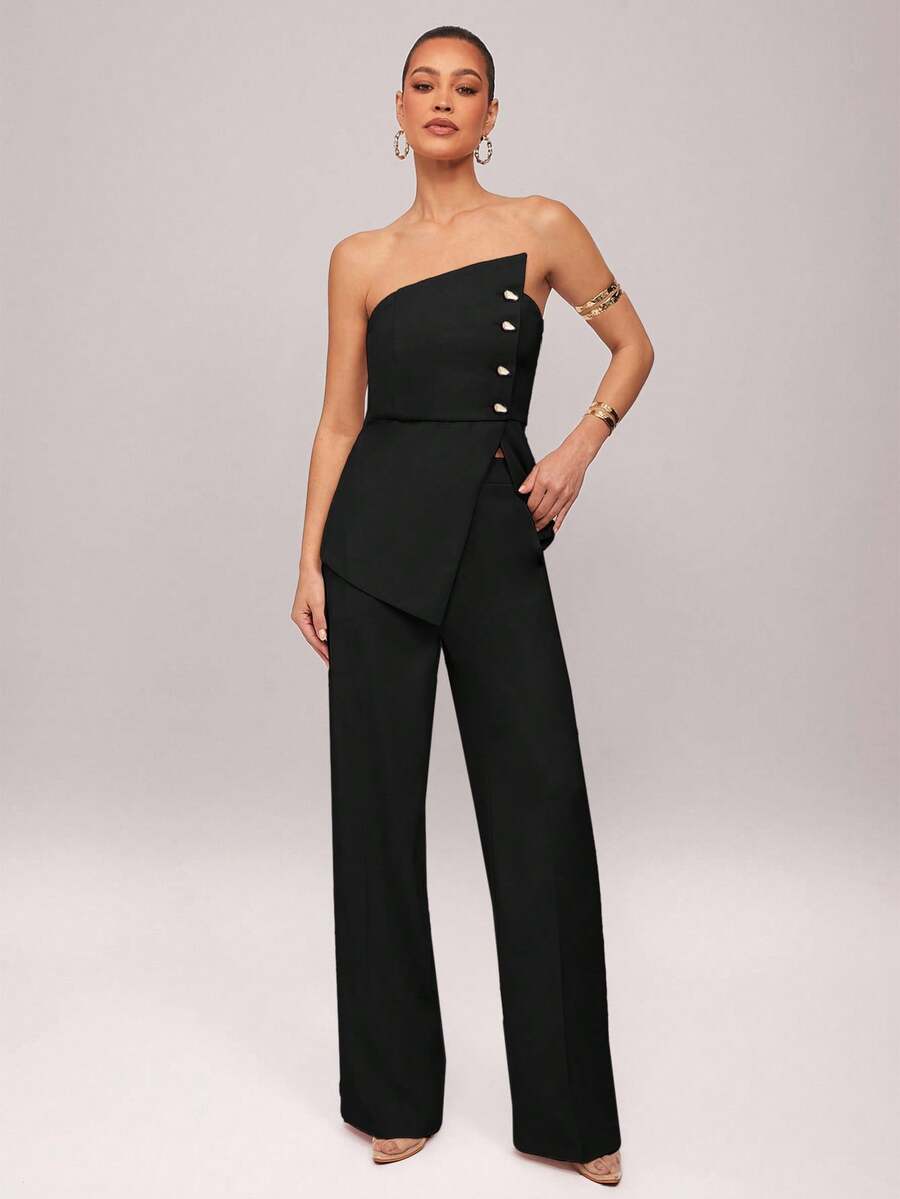 Conjunto Impacto com  Top Assimétrico sem Alça com Botão Metálico