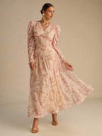 Vestido Longo Floral Aurora Manga Longa