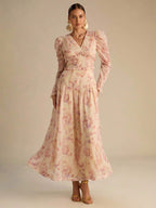 Vestido Longo Floral Aurora Manga Longa