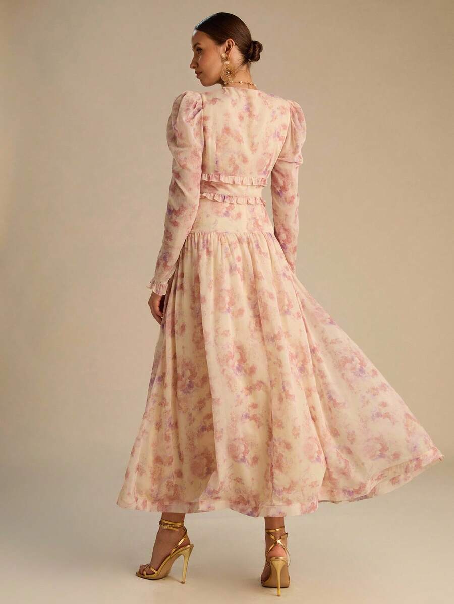 Vestido Longo Floral Aurora Manga Longa