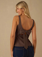 Top Regata Feminina de Veludo com Brilho e Laço nas Costas