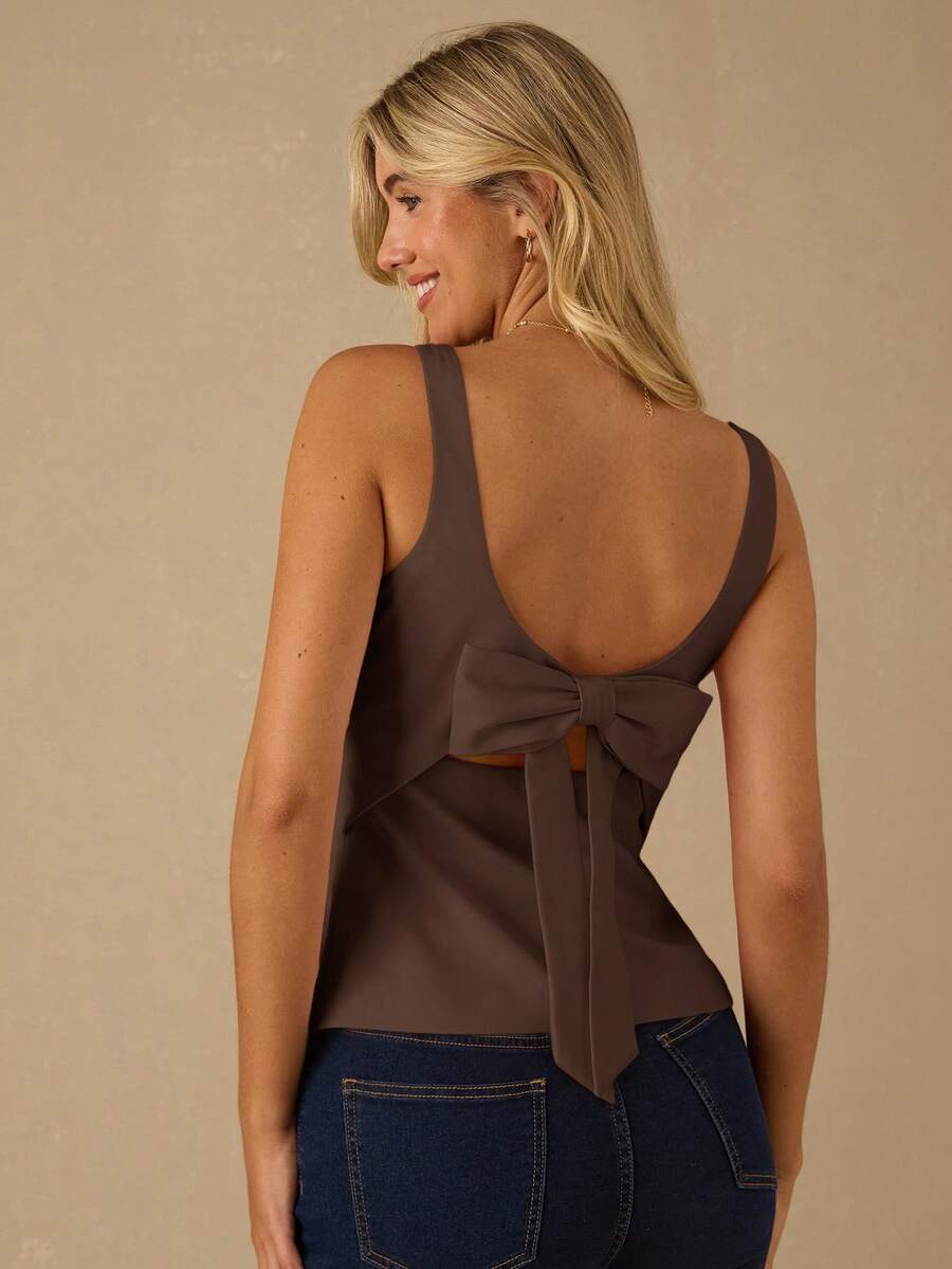 Top Regata Feminina de Veludo com Brilho e Laço nas Costas