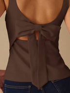 Top Regata Feminina de Veludo com Brilho e Laço nas Costas