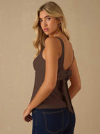 Top Regata Feminina de Veludo com Brilho e Laço nas Costas