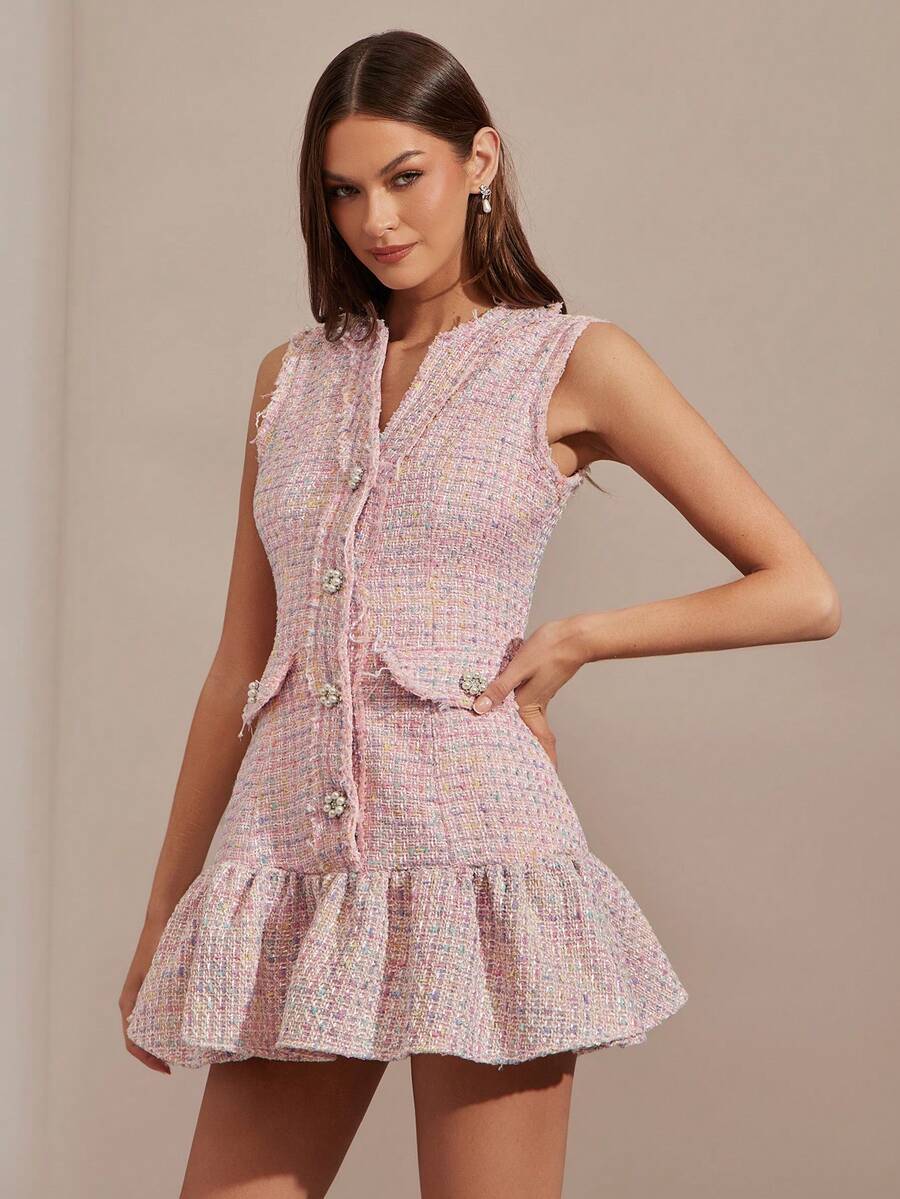 Vestido  floral rosa com borlas