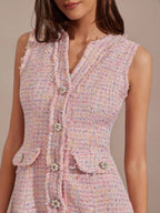 Vestido  floral rosa com borlas