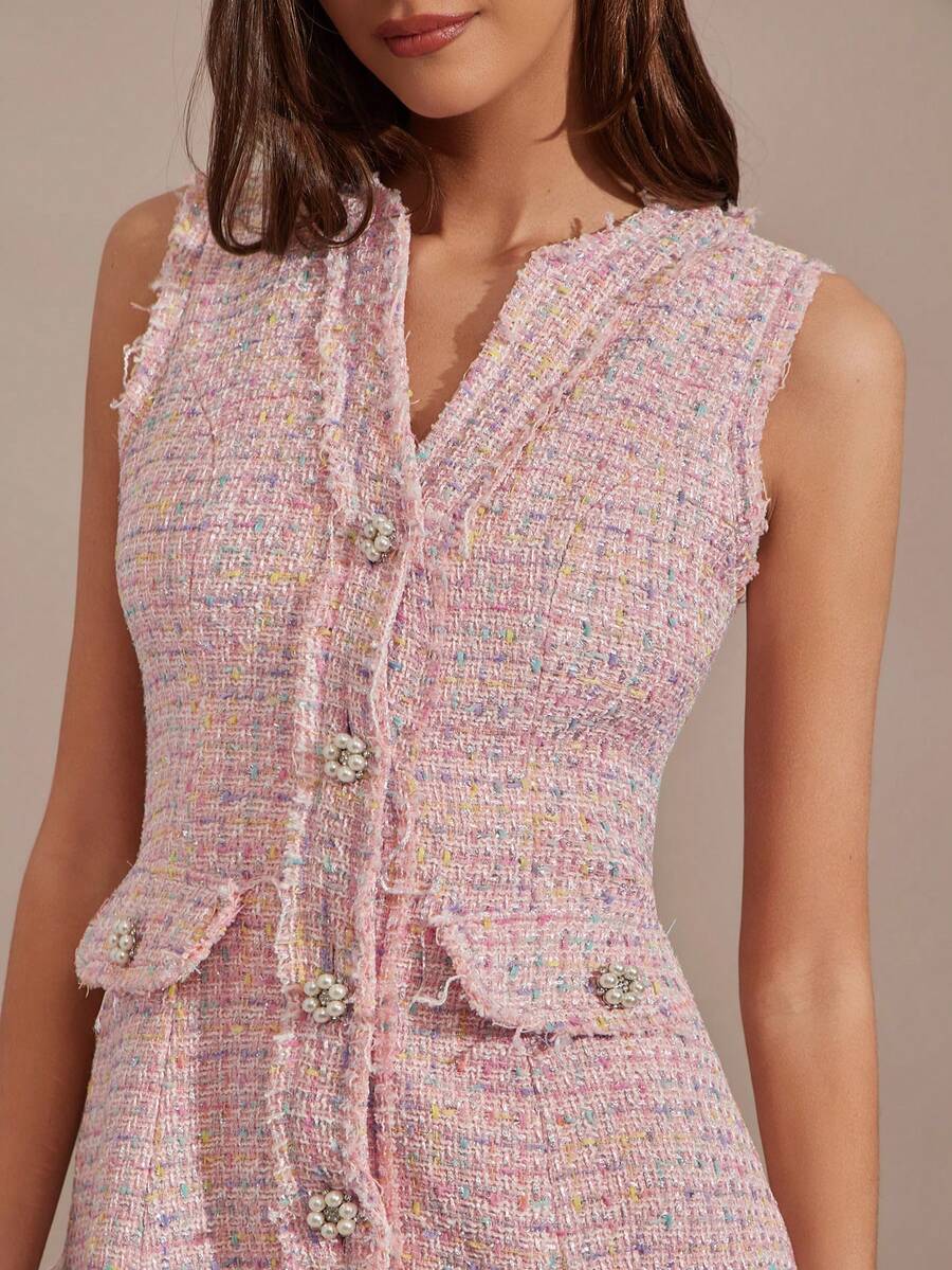 Vestido  floral rosa com borlas