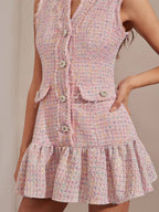 Vestido  floral rosa com borlas