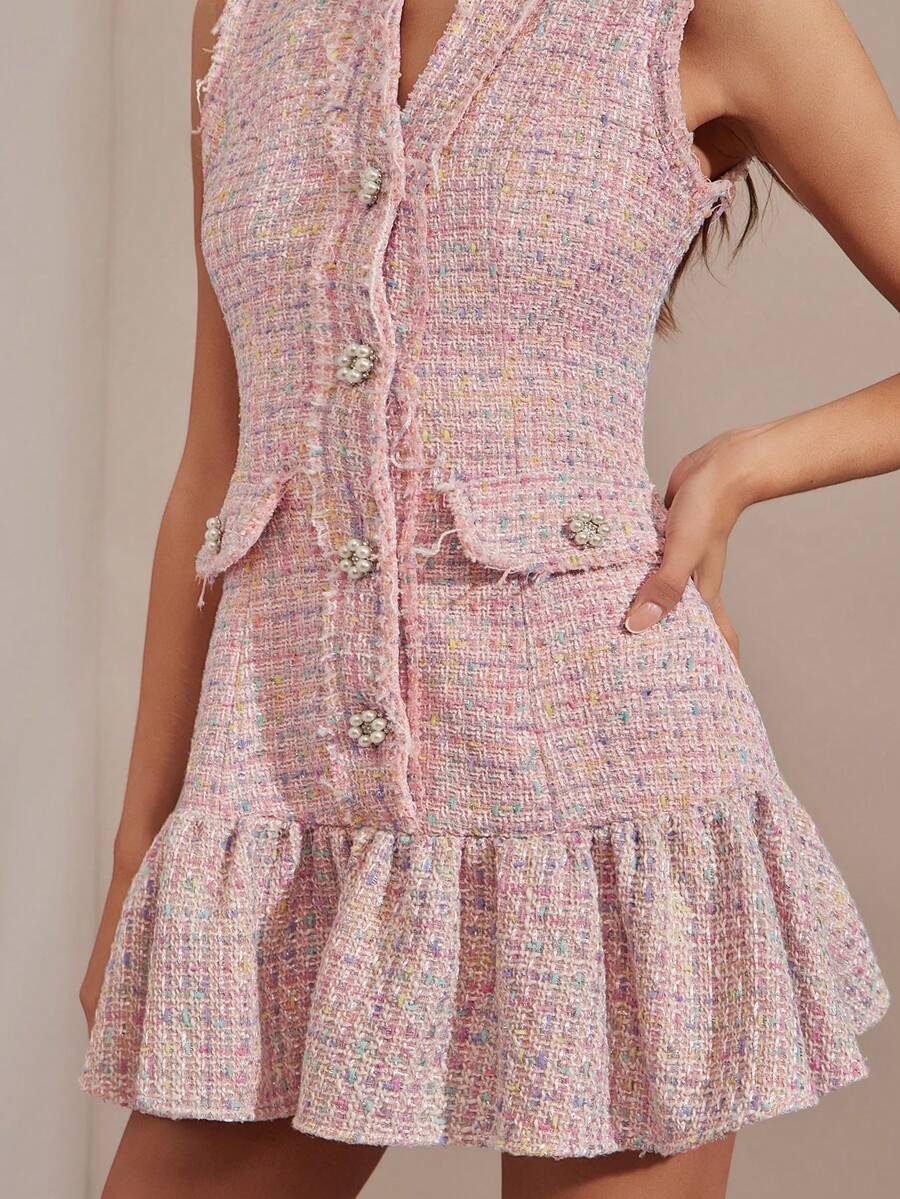 Vestido  floral rosa com borlas