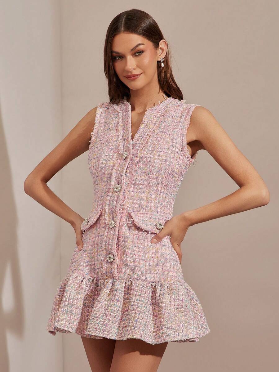 Vestido  floral rosa com borlas