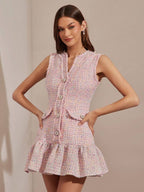 Vestido  floral rosa com borlas