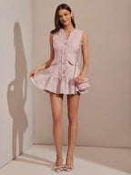 Vestido  floral rosa com borlas