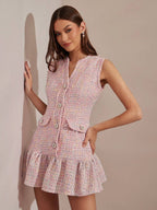 Vestido  floral rosa com borlas