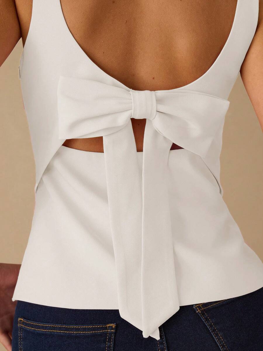 Top Regata Feminina de Veludo com Brilho e Laço nas Costas