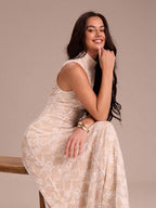 Vestido Longo Romântico em Renda Crochê Branca