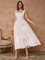 Vestido Longo Elegante A-Line com Decote Quadrado e Alças Finas