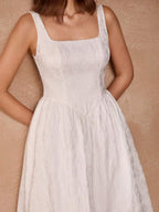 Vestido Longo Elegante A-Line com Decote Quadrado e Alças Finas