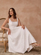 Vestido Longo Elegante A-Line com Decote Quadrado e Alças Finas