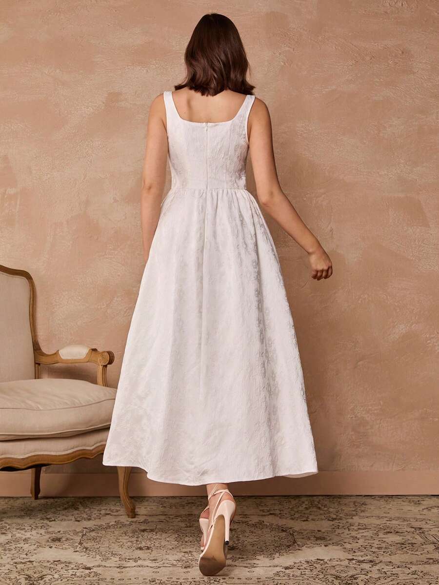 Vestido Longo Elegante A-Line com Decote Quadrado e Alças Finas